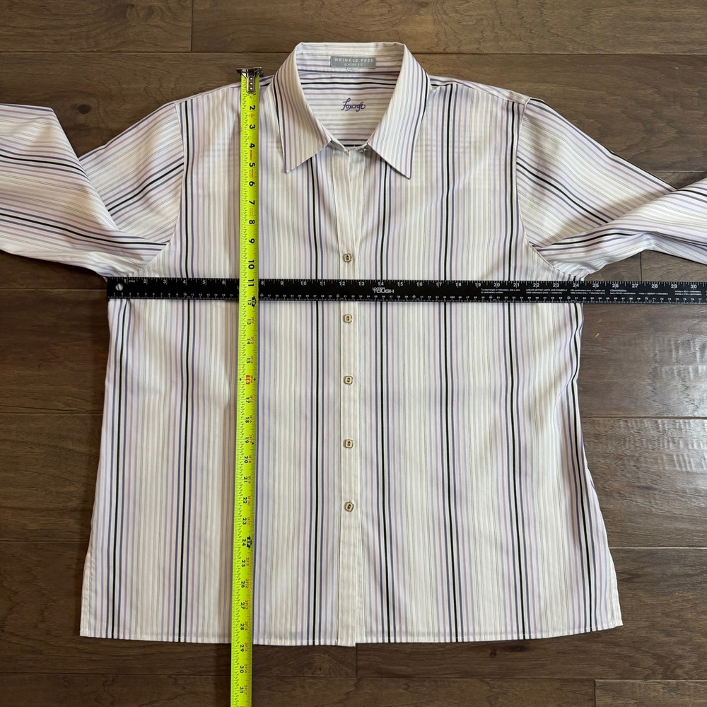 Foxcroft Wrinkle Free Classic Fit Striped Button Down Shirt Purple White W4401B - Picture 5 of 7